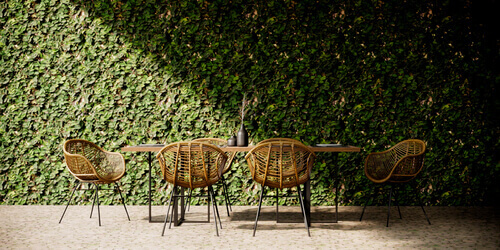 Black yard dining table rattan chairs
